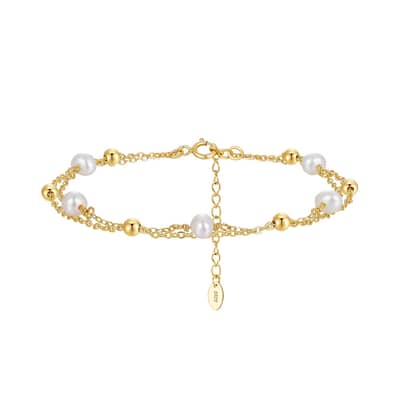 4-5mm Double-Layer Freshwater Pearl Bracelet, 14K 925 Sterling Silver detail 1