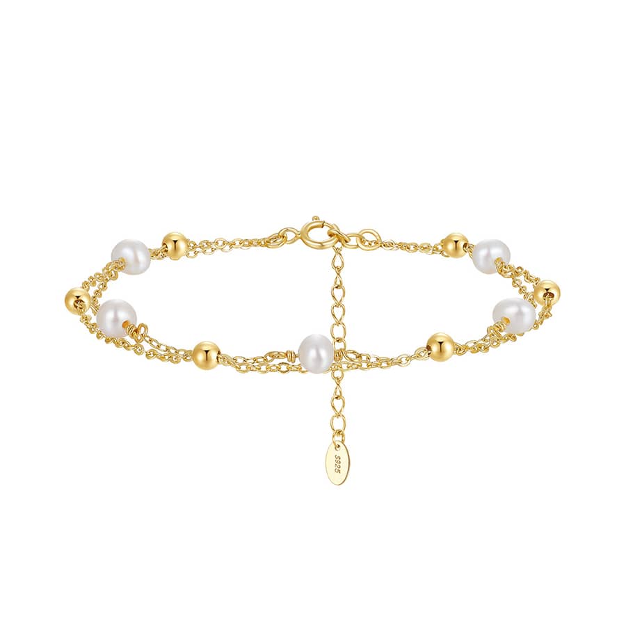 4-5mm Double-Layer Freshwater Pearl Bracelet, 14K 925 Sterling Silver - main