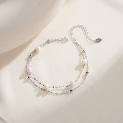 4-5mm Double-Layer Freshwater Pearl Bracelet, 14K 925 Sterling Silver detail 3