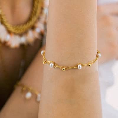 4-5mm Double-Layer Freshwater Pearl Bracelet, 14K 925 Sterling Silver detail 5