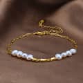 14K Gold Plated Natural Freshwater Pearl Bracelet, 925 Sterling Silver 1