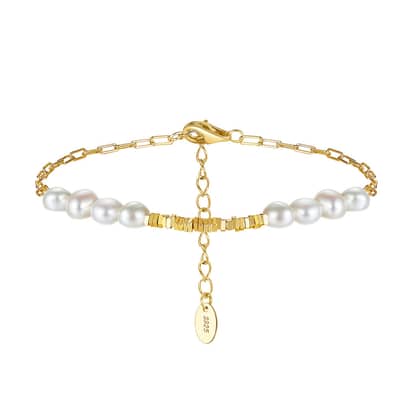 14K Gold Plated Natural Freshwater Pearl Bracelet, 925 Sterling Silver detail 5