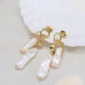 14K Gold Plated Luxury Biwa Pearl 925 Sterling Silver Natural Irregular Pearl Earrings 1