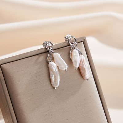 14K Gold Plated Luxury Biwa Pearl 925 Sterling Silver Natural Irregular Pearl Earrings detail 3