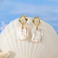 925 Silver 14K Gold Plated Natural Freshwater Pearl Square Baroque Drop Stud Earrings 2