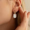 925 Silver 14K Gold Plated Natural Freshwater Pearl Square Baroque Drop Stud Earrings 3