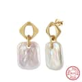 925 Silver 14K Gold Plated Natural Freshwater Pearl Square Baroque Drop Stud Earrings 6