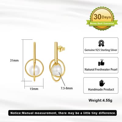 S925 Sterling Silver 14K Gold Plated Retro Baroque Pearl Stud Pendant Earrings detail 5