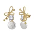 925 Sterling Silver Baroque Freshwater Pearl 14K Gold Plated Bow Stud Earrings 1