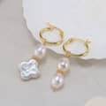 925 Silver Four-Leaf Clover Pearl Earrings 14K Gold Plated Freshwater Pearl 1