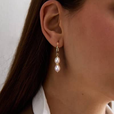 925 Silver Four-Leaf Clover Pearl Earrings 14K Gold Plated Freshwater Pearl detail 3