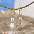 925 Silver Four-Leaf Clover Pearl Earrings 14K Gold Plated Freshwater Pearl 4