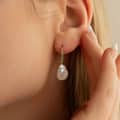 925 Silver 14K Gold Plated Thin Baroque Pearl Charm Huggie Large Earrings 3