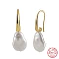 925 Silver 14K Gold Plated Thin Baroque Pearl Charm Huggie Large Earrings 5