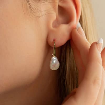 Wedding Bridal Stud Earrings Baroque Mabe Pearl 925 Silver Gold Plated detail 2