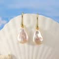 Wedding Bridal Stud Earrings Baroque Mabe Pearl 925 Silver Gold Plated 3