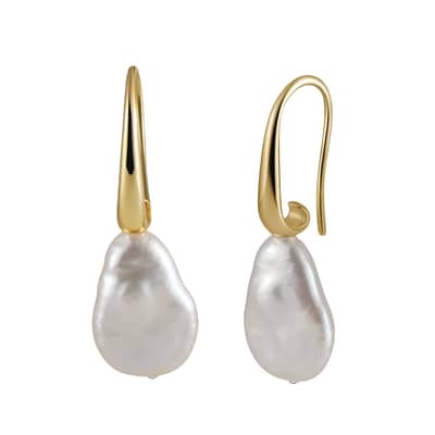 Wedding Bridal Stud Earrings Baroque Mabe Pearl 925 Silver Gold Plated detail 5