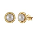 Trendy White Freshwater Pearl Stud Earrings 925 Sterling Silver 6mm Gold Plated Button Cultured Pearls 1