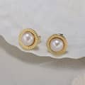 Trendy White Freshwater Pearl Stud Earrings 925 Sterling Silver 6mm Gold Plated Button Cultured Pearls 2