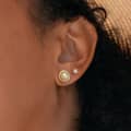 Trendy White Freshwater Pearl Stud Earrings 925 Sterling Silver 6mm Gold Plated Button Cultured Pearls 3