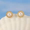 Trendy White Freshwater Pearl Stud Earrings 925 Sterling Silver 6mm Gold Plated Button Cultured Pearls 4