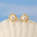 6mm Freshwater Cultured Pearl 14K Gold Plated White Genuine Natural Pearl Stud Earrings 1