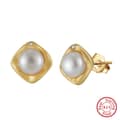 6mm Freshwater Cultured Pearl 14K Gold Plated White Genuine Natural Pearl Stud Earrings 6