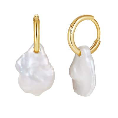14K Gold Plated Luxury Baroque Pearl 925 Sterling Silver Real Natural Irregular Pearl Earrings detail 1