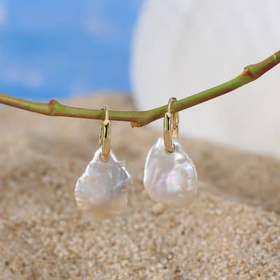 14K Gold Plated Luxury Baroque Pearl 925 Sterling Silver Real Natural Irregular Pearl Earrings detail 3