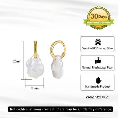 14K Gold Plated Luxury Baroque Pearl 925 Sterling Silver Real Natural Irregular Pearl Earrings detail 5