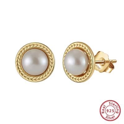 Minimalist 925 Sterling Silver Freshwater Pearl Stud Earrings 14K Gold Plated detail 6