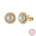 Minimalist 925 Sterling Silver Freshwater Pearl Stud Earrings 14K Gold Plated 6