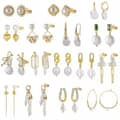 14K Gold Plated Pearl Dangle Stud Earrings Set Fashionable Freshwater Pearl 1