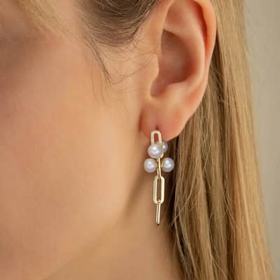 14K Gold Plated Pearl Dangle Stud Earrings Set Fashionable Freshwater Pearl detail 2