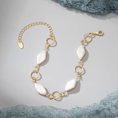 Baroque Pearl 925 Sterling Silver Gold Plated Chain Bracelet Elegant Natural Freshwater Pearl detail 2