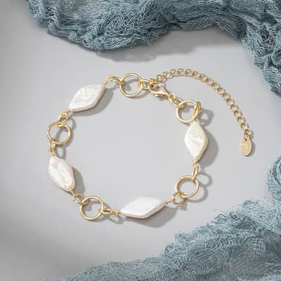 Baroque Pearl 925 Sterling Silver Gold Plated Chain Bracelet Elegant Natural Freshwater Pearl detail 3