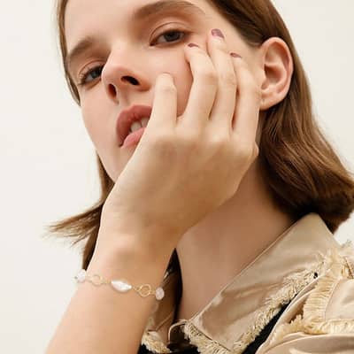 Baroque Pearl 925 Sterling Silver Gold Plated Chain Bracelet Elegant Natural Freshwater Pearl detail 4