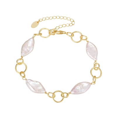Baroque Pearl 925 Sterling Silver Gold Plated Chain Bracelet Elegant Natural Freshwater Pearl detail 6