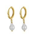 925 Sterling Silver Cultured Freshwater Pearl Drop Small Hoop Earrings 14K Gold Plated 1