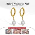 925 Sterling Silver Cultured Freshwater Pearl Drop Small Hoop Earrings 14K Gold Plated 6