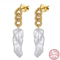 Luxury Vintage Irregular Baroque Freshwater Pearl 925 Sterling Silver 14K Gold Plated Cuban Link Drop Earrings 5