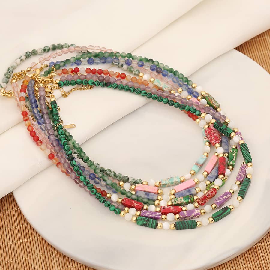 Natural Stone Necklace Waterproof Stainless Steel 18K Gold Plated PVD Coated Agate - main