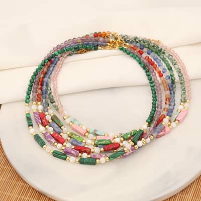 Natural Stone Necklace Waterproof Stainless Steel 18K Gold Plated PVD Coated Agate detail 2