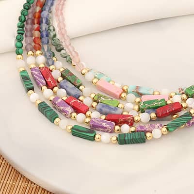 Natural Stone Necklace Waterproof Stainless Steel 18K Gold Plated PVD Coated Agate detail 3