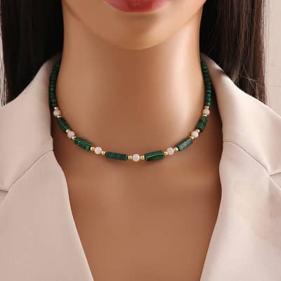 Natural Stone Necklace Waterproof Stainless Steel 18K Gold Plated PVD Coated Agate detail 4