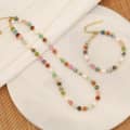 Natural Stone Freshwater Pearl Necklace Set Waterproof Stainless Steel PVD Coated 1