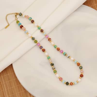 Natural Stone Freshwater Pearl Necklace Set Waterproof Stainless Steel PVD Coated detail 2