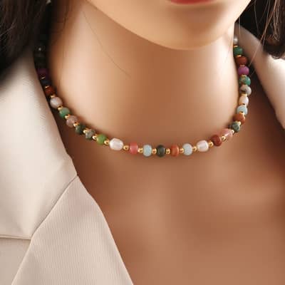 Natural Stone Freshwater Pearl Necklace Set Waterproof Stainless Steel PVD Coated detail 3
