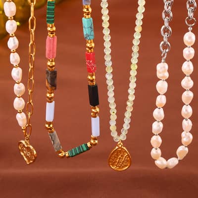 Natural Stone Necklace Waterproof Stainless Steel PVD Coated Freshwater Pearl detail 2