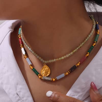 Natural Stone Necklace Waterproof Stainless Steel PVD Coated Freshwater Pearl detail 3